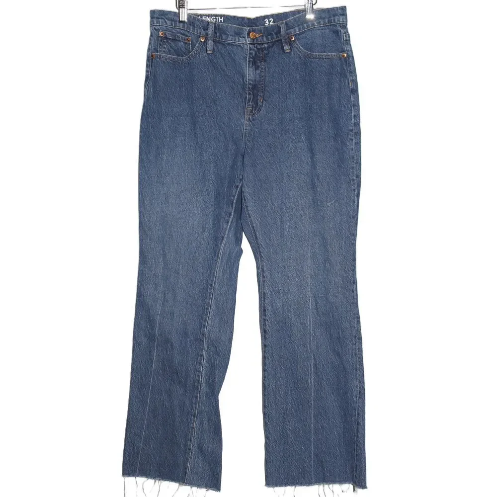 Womens J. Crew Full Length Demi Boot BF569 Blue High Rise Bootcut Jeans Size 32
